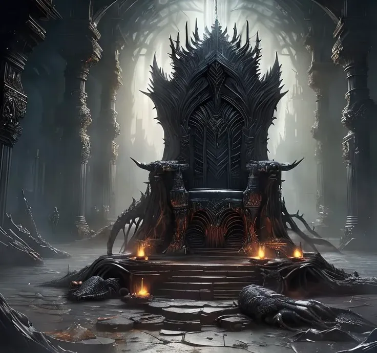(anime: 1.5, dark fantasy: 1.5, throne: 1.5), (best quality, highres, HDR:1.2), vibrant colors, dangerous atmosphere, ((goblin king throne)), ((goblin lair: 1.5)), ((cave)), ((totem, tribal, skulls, spikes)), dark :1.4, general shot