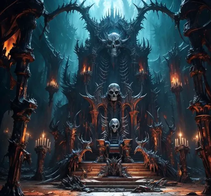 (masterpiece:1.2), (best quality,:1.2), 8k, HDR, ultra detailed, ((photorealistic)), professional light, cinematic lighting, fashion photography, ambient lighting, atmospheric effects, <lora:detail_slider_v4:2>, a long and sinister gothic hall with an elaborate throne at the far end on a dais, hall of the dead king, throneroom, (DarkFantasy:0.4), Style-Necromancy, <lora:ThroneRoom-10:1>, epiCPhoto