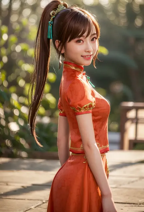 (xiaoqiao:0.9),realistic, 8K, (photorealistic:1.4), beautiful eyes, best quality, ultra-detailed, 1girl, smile, photon mapping, physically-based rendering, (((looking at camera))), realistic, solo, outdoor, day, glowing skin, <lora:xiaoqiao:1>, <lora:CHDoll:0.2>, (((bokeh background))), gravure pose,