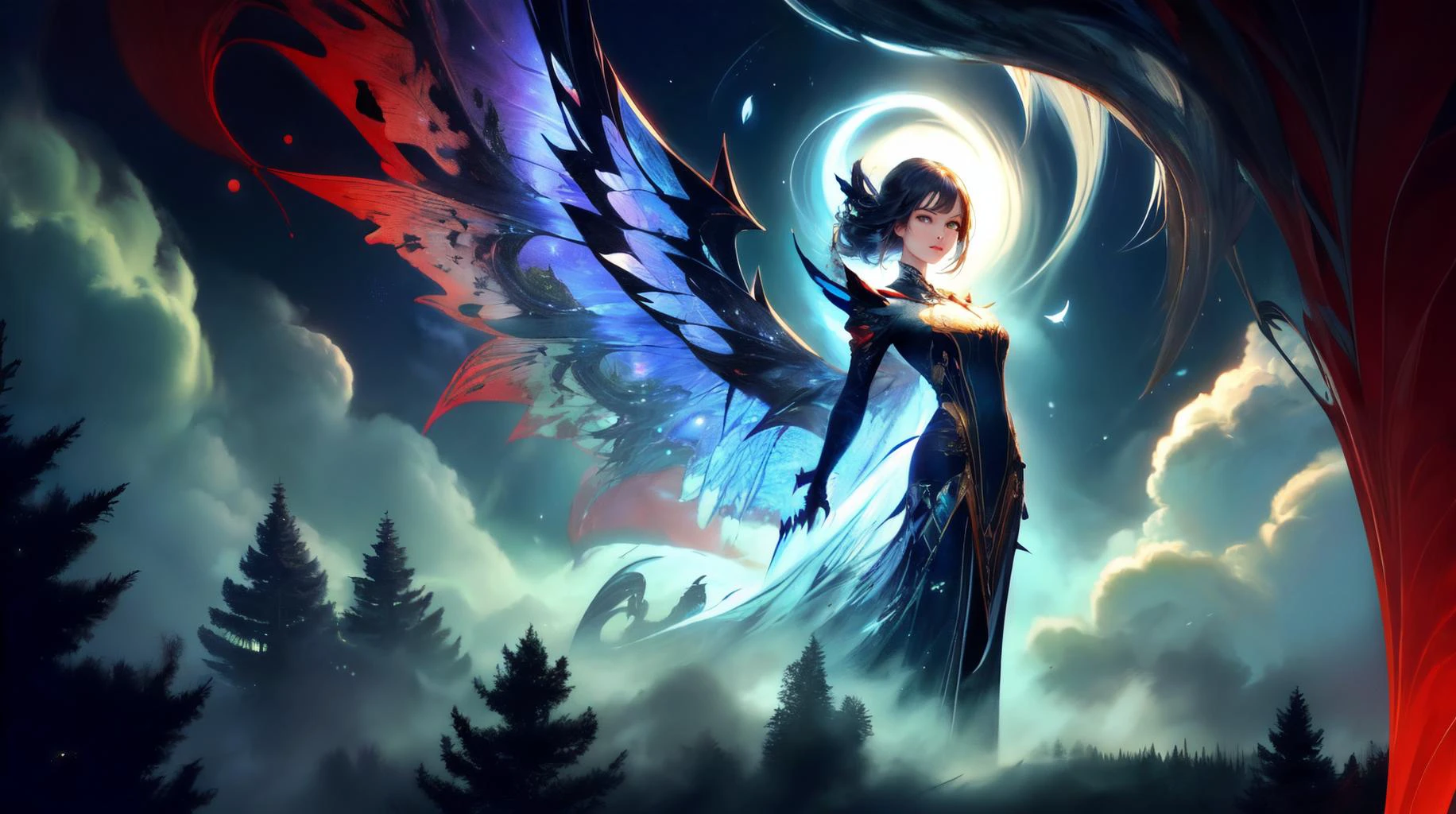 (masterpiece, best quality, fullscreen), [(full body:0.9)::0.3] portrait (photo of a Creeping [cloud, air] [magical being:creature:0.2]:1.5), <lora:EYES shirome:0.7> shirome, (three Colossal eyes:1.3), (Haunting:0.9), (Celestial Wings:1.2), (very long white hair:[1.1:0.1:0.2]), (Victorian Anthropomorphic body with Angular head and with one Unguligrade Appendages:1.4), <lora:EFFECT l2cloakV2:0.4> (l2cloakV2:1.1), <lora:EFFECT ral-smoldragons-sd15:0.3> ral-smoldragons, (strong wind visible through ink cloud Flowing :1.2), (background representing Ridge and Pine Forest:1.4), (Indigo Blue Hour Light:1.1), <lora:EFFECT WorldofMist:0.3> worldofmist, , <lora:QUALITY Better_Nature_v1:0.7>, , (look at the viewer:0.9), <lora:SLIDER muscle_slider_v1:-0.5>,<lora:LIGHT nLoRA:0.5> dark theme, <lora:QUALITY PotatEnhancer_V1_6:0.2>, <lora:QUALITY add_detail:0.4>, <lora:QUALITY kkw-better-v1.0a:0.2>, (Full body Shot, Shallow Focus Shot, Low Angle Shot:[1.2:0.5:0.1]), heavily detailed, haunting, (asymmetric composition:1.6), (sharp focus), , (no humans), xtremely detailed!, 4k, trending on artstation, oil painting, matte painting!