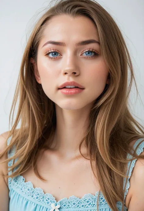 score_9, score_8_up, score_7_up, score_6_up, score_5_up, score_4_up, source_photo, source_real, 1girl, solo, long_hair, looking_at_viewer, brown_hair, blue_eyes, dress, upper_body, parted_lips, lips, realistic <lora:saigetoohey_pxl:1>