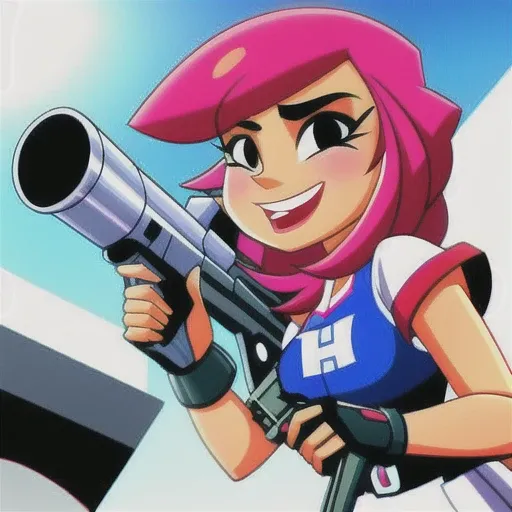 cartoon closeup picture of a woman with a machinegun by gtechstyle
