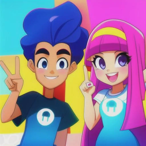 cartoon picture of a boy and a girl making the peace symbol by gtechstyle
