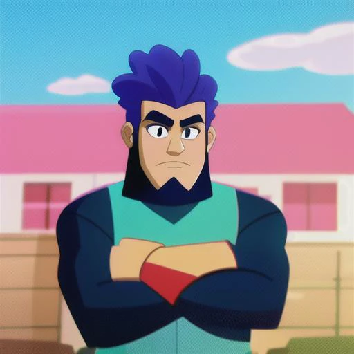 cartoon first picture of a man with his arms crossed and looking at the camera art by gtechstyle