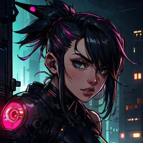 DEN_IDG_style kkw-detailMe-v1.0 kkw-ph1 suz1-001, asian,  BREAK cinematic portrait photo of cyberpunk girl, sniper rifle with scope, shadowrun city, short multicolored mohawk haircut, holographic clothing, 
 <lora:CyberPunkAI:0.48> CyberpunkAI, neon