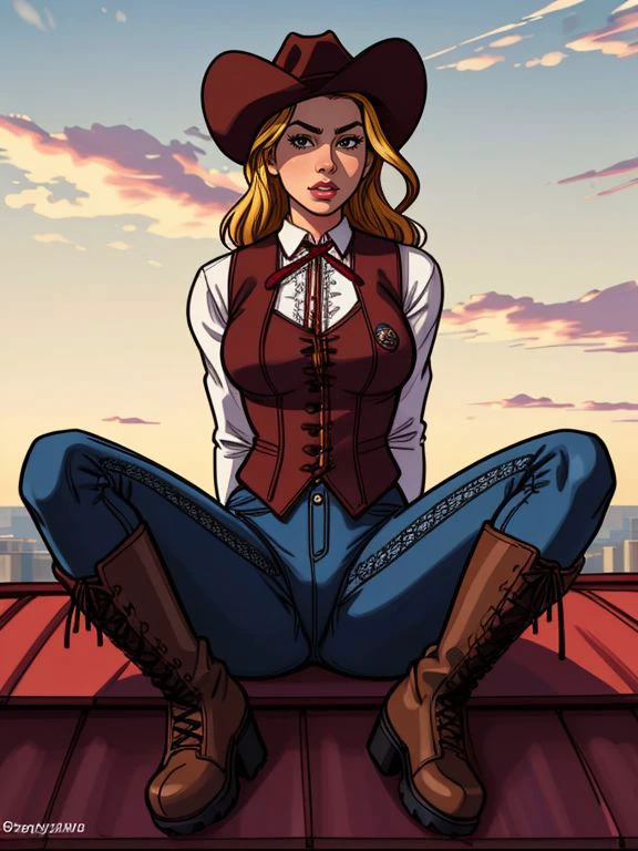 XenTAI-pos,
Vickie_Zane,
cotton shirt, waistcoat, and lace-up boots,
rooftop