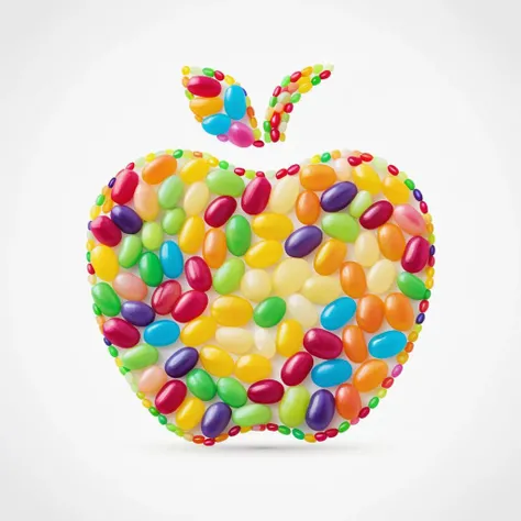 apple logo made from striped rainbow jellybeans <lora:Jelly_Beans:0.8>, standing ((white background)), vector artwork