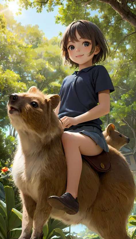 ((Girl Riding quokka:1.2)),large quokka,((quokka Quadruped:1.2)),(1 girl), solo,smile,quokka,Polka-dot mini-skirt,panties,very close to viewers,low angle,from below
(masterpiece), best quality,(realistic),{photoreal},fluffy hair,outdoor,petite,delicate,{Constriction},kawaii fmale,extremely brown medium hair,photo realistic,,child,ars ol, <lora:finalquokka:0.2>