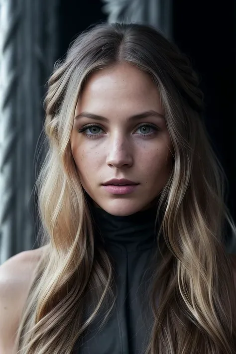 beautiful woman (Koh_DominiquePC:.99), (( Medium length ash blonde shaggy hairstyle :1.2)) , ((portrait)), (closeup:1.2), ((from the waist up)), ((( The Tower of Destiny :1.2 ))), natural skin texture, ((dark black eyeliner:1.2)), (( Column gown :1.2)), 24mm, 4k textures, soft cinematic light, adobe lightroom, photolab, hdr, intricate, elegant, highly detailed, sharp focus, ((((cinematic look)))), soothing tones, insane details, intricate details, hyperdetailed, low contrast, soft cinematic light, exposure blend, hdr, faded, now, ("I've got a bad feeling about this.":1.1)