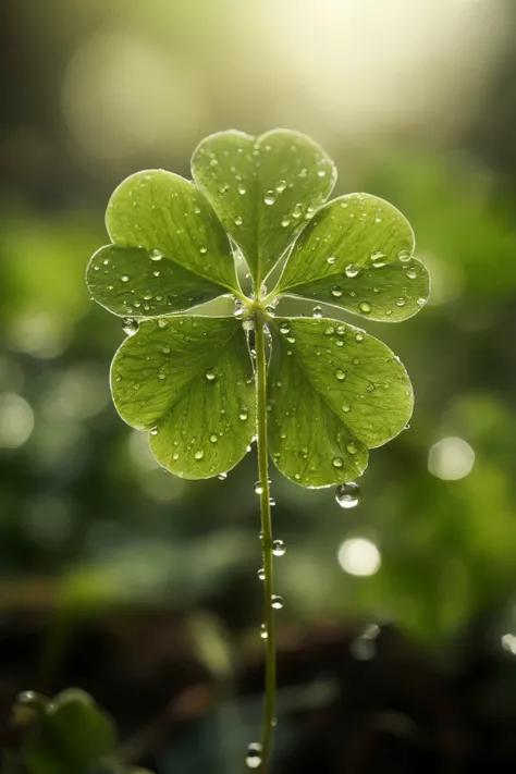 Concept: Capture the intricate beauty and symbolic significance of a single shamrock in a stunning close-up image. Central Figure: The image should be dominated by a single, perfectly formed shamrock. Focus: Pay close attention to the details of the shamrock, including the delicate veins running through the leaves, the subtle dewdrops clinging to the edges, and the vibrant green color. Background: Use a soft, blurred background with subtle hints of an Irish landscape, such as rolling hills or a clear blue sky. This should keep the focus on the intricate details of the shamrock. Lighting: Employ soft, natural lighting that highlights the textures and depth of the leaves. Mood: The image should evoke a sense of peace, tranquility, and appreciation for the beauty and symbolism of the shamrock. Use a shallow depth of field to ensure the shamrock remains sharp and in focus, while blurring the background to create a dreamlike effect.