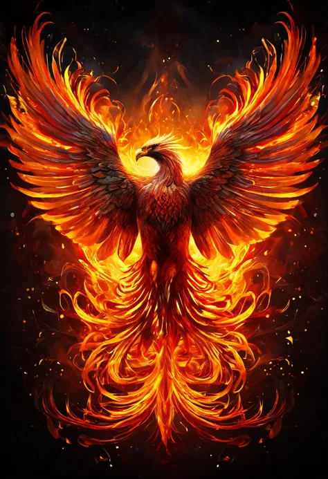 made of antimatter and fire,((ultra-high-quality)), Masterpiece of surrealistic professional 8k raw Unique graphics, (Majestic Phoenix rising from ashes of cosmos inferno:1.3), Rule of thirds composition, Fiery feathers, fiery halo, graceful Celestial essence, (Cosmic beauty:1.2),alluring and spectacular, Elegant plumage details, Stellar spectacle, (Dynamic visual impact:1.2), Captured with a XF IQ 4, 150 MP, 50mm, ISO 200, 1/160s, Realistic lighting effects, Vivid hues, Intricate textures, burst of energy,