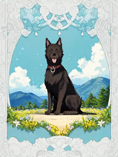 a dog, fantasy background, beautiful, cute, masterpiece, best quality, (solo: 1.5), scenery, perfect composition <lora:animetarotV51:1>