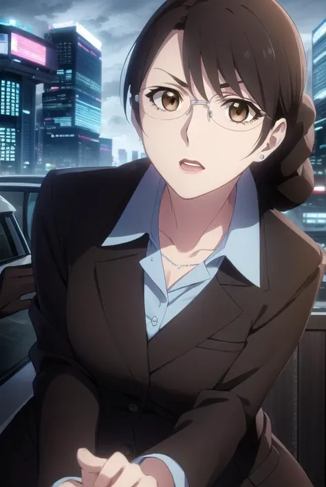 akikikuchihara, <lora:aki kikuchihara s1-lora-nochekaiser:1>,
aki kikuchihara, brown hair, (brown eyes:1.5), glasses, mature female,
BREAK jewelry, earrings, necklace, formal, suit, lipstick, office lady,
BREAK outdoor, city, night, sky, buildings, moon, clouds,
BREAK looking at viewer, (cowboy shot:1.5),
BREAK <lyco:GoodHands-beta2:1>, (masterpiece:1.2), best quality, high resolution, unity 8k wallpaper, (illustration:0.8), (beautiful detailed eyes:1.6), extremely detailed face, perfect lighting, extremely detailed CG, (perfect hands, perfect anatomy),