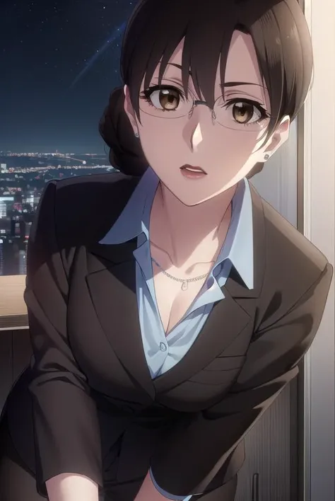 akikikuchihara, <lora:aki kikuchihara s1-lora-nochekaiser:1>,
aki kikuchihara, brown hair, (brown eyes:1.5), glasses, mature female,
BREAK jewelry, earrings, necklace, formal, suit, lipstick, office lady,
BREAK outdoor, city, night, sky, buildings, moon, clouds,
BREAK looking at viewer, (cowboy shot:1.5),
BREAK <lyco:GoodHands-beta2:1>, (masterpiece:1.2), best quality, high resolution, unity 8k wallpaper, (illustration:0.8), (beautiful detailed eyes:1.6), extremely detailed face, perfect lighting, extremely detailed CG, (perfect hands, perfect anatomy),