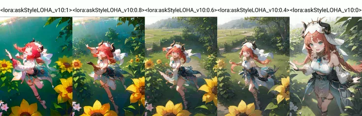 1girl, :d, (from above:1.3)
dutch angle
dynamic pose,
dancing, moving rapidly,
beautiful, elegant,
<lora:nilouGenshinImpact_v10:0.8> nilou (neither flower nor mist) (genshin impact), aqua eyes, fake horns, red hair, long hair, crop top, jewelry, horns, veil, bracer, brooch, long sleeves, puffy long sleeves, skirt, bangs, twintails, puffy sleeves, neck ring, gold trim, parted bangs, circlet, blue skirt, hair ornament, detached sleeves, low twintails, floating hair, gem, hair flower, blue gemstone, dancer, white headwear, midriff, very long hair,
around the garden, flowers, butterflies, sunlight, sunflowers, lilies, roses, nature, petals, lens flare, <lora:askStyleLOHA_v10:1>