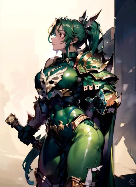 <lora:Vulkan MK1 by CARAXES:0.7>,Vulkan:1,(red eyes:1.3),1girl,light-green hair,ponytail hair,naughty face,wearing dark green (full armor:1.3),bronze armor details:1.5,skull pauldron:1.2,(broad shoulders:1.3),tall,salamander-skull ornaments:1.5,strong jawline,flamethrower:1.5,hammer:1.4,holding hammer,monolith,tombstone,facing_away,from_side,cowboy_shot,, (perfect shadows:1.45),(perfect lighting:1.35),bright,(low-key lighting, dramatic shadows and subtle highlights:1.25),cinematic lighting:1.45,hires,volumetric lighting:1.65,lights and shadows,ab lines:2,(raytracing:1.4),realisitc,(masterpiece:1.2),illustration,8k,4k,ultra high res,(absurdres, highres, ultra detailed,best quality:1.4),(hyper detail:1.2),(intricate details:1.2),(detailes:1.1),detailed face,(detailes:1.1),detailed eyes,perfect eyes,perfect face,detailed body,perfect female anatomy,semi-photorealistic body,,detailed illustration,Highres fix,perfect nose:2.6,highly detailed skin:2.5,, <lora:dwarf_oil2:0.6>,dwarfoil:1