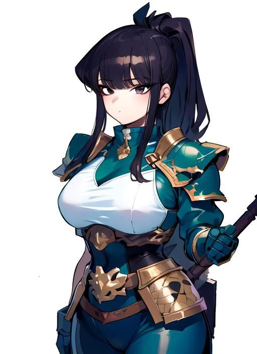 nyotengu, long hair, black hair, mole under mouth, puple eyes, makeup, curvy, anatomically correct, heavy breathing, huge breasts, sword, weapon, 1girl, solo, armor, long_hair, sheath, breasts, hand_on_hip, belt, large_breasts, grey_background, shoulder_armor, pauldrons, gloves, holding, "glow effects, godrays, Hand drawn, render, 8k, octane render, cinema 4d, blender, dark, atmospheric 4k ultra detailed, cinematic, Sharp focus, big depth of field, Masterpiece, colors, 3d octane render, 4k, concept art, trending on artstation, hyperrealistic, Vivid colors, extremely detailed CG unity 8k wallpaper, trending on CGSociety, Intricate, High Detail, dramatic", (shaded face:1.2), hollow eyes, purple eyes, looking at viewer, seductive smile, mole under mouth, makeup, lips, sweating,