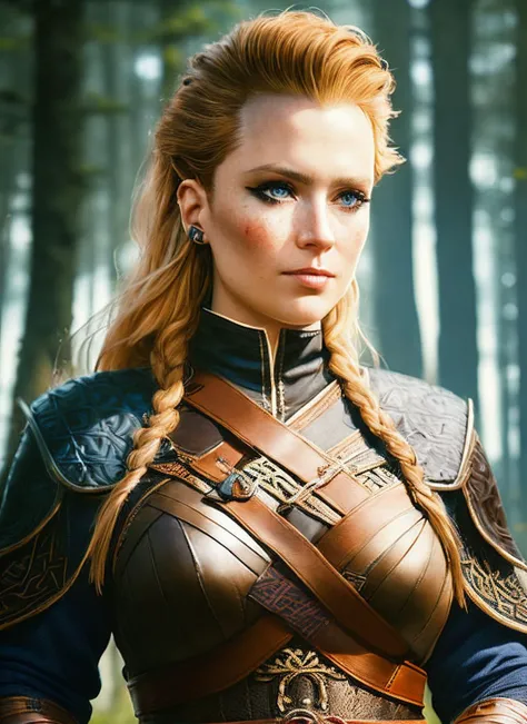 modelshoot style, A stunning intricate full color portrait of (35 years old sks woman:1) as (viking warrior woman), (barbarian), epic character composition, by ilya kuvshinov, alessio albi, nina masic, sharp focus, natural lighting, subsurface scattering, f2, 35mm, film grain, <lora:locon_v_v1_from_v2_64_32:1.3>