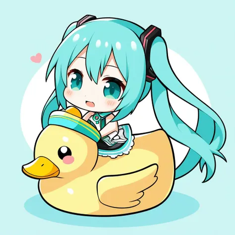 chibi hatsune miku riding a rubber duck