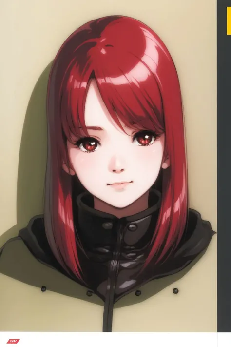 portrait, solo, 1girl, red hair, coy <lora:Mikimoto_haruhiko_style_v01:1>