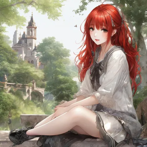 realistic, 1girl, red hair, sitting, <lora:AnimeStyle_XL_v1_AutoRunMech:2.5>