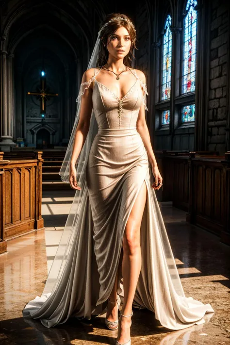 sksbrooke person, sksbrooke, (masterpiece:1.2), (best quality:1.2), perfect eyes, perfect face, 1girl, solo, brown eyes, (medium breasts), perky breasts, seductive look,  pink wedding dress, walking down the ailse in a church, sun ray in background from window
 sultry look, seductive,
