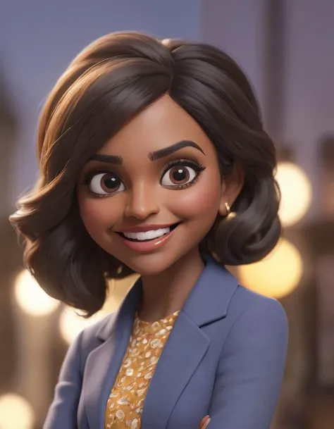 3D character.(Mindy Kaling as Kelly Kapoor:1.6), (caricature:0.2). bokeh, professional, 4k, highly detailed <lora:SamaritanEsdxl:0.45> (Pixar Render, CGI Animation, Disney:1.2) cute big circular reflective eyes, office, dof, (cinematic film), (excited, big charming smile:1.2)