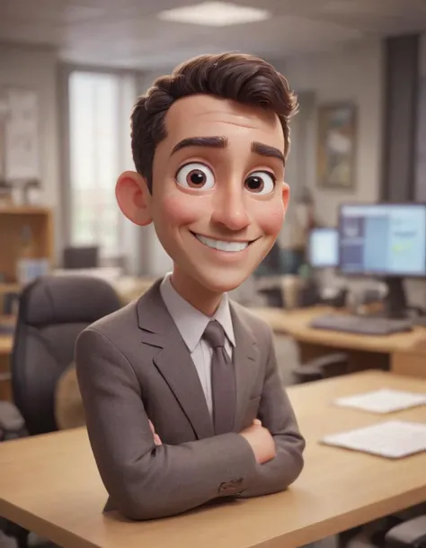 3D character.(Oscar:1.6), (caricature:0.2). bokeh, professional, 4k, highly detailed <lora:SamaritanEsdxl:0.45> (Pixar Render, CGI Animation, Disney:1.2) cute big circular reflective eyes, office, dof, (cinematic film), (Smile, raised eyebrow:1.2) <lora:Oscar Martinez:0.6> oscr man