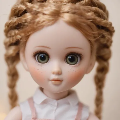 close up photo of a cute doll toy with braided hair, photography, tilt blur, Product-View, 4k, Ultra-HD