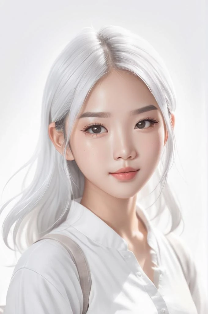 there is a woman with long hair and blue eyes posing for a picture, girl silver hair, perfect white hair girl, korean woman, flowing silver hair, flowing white hair, gorgeous young korean woman, with white hair, silver hair girl, beautiful young korean woman, white hair color, white hair lady, female korean idol portrait, white hair