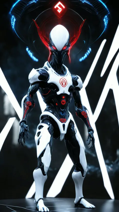 alien god, letter "Ai", AI Network, technological, unreal engine, white black red blue<lora:Alien_God_V3:1><lora:Alien_God_V3:1>