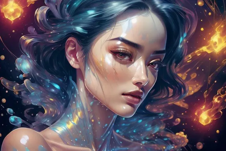 (maximalism painting:1.3), MeiyuCipher, portrait, solo, upper body, looking up, detailed background, detailed face, (<lora:NodesTech:0.6>, data-space, NodesTech theme:1.1), mercury-sorcerer, calm, surrounded by whirlwind of shining quicksilver, fluid mercury, metallic liquid, mercury transformation, slippery, floating particles, flowing metal, quicksilver symphony, mirrors in background, crystallized mercury formations, volumetric lighting, cinematic atmosphere, (masterpiece, best quality, high quality, highres, ultra-detailed) perfectly detailed eyes, uhd, dslr, hdr, intricate details, <lora:holo_20230701001227:0.8> <lora:AdvancedEnhancer:1> (Feminine:1.4),(beautiful:1.4),(attractive:1.3),handsome,calendar pose,perfectly detailed eyes,studio lighting,thematic background <lora:Dark_Fantasy:0.5> Dark Fantasy,,(Light and airy colors:1),, (sexy, hot, attractive:1.3)