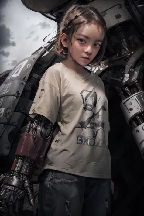 (Best quality, 8k, 32k, Masterpiece, UHD:1.2),
(original: 1.2), (realistic: 1.3) ,ultra high res, raw photo, best quality, cinematic light, Go Pro, uhd, intricate details, film grain, dreamlike,
Photo of kid playing in favela with mechanical arms as amputee, 1girl,upper body, face shot,
<lora:sd-No.171:0.2>, extreme close-up,
(downcast look:2),(looking down:1),grin,shy,symmetry eyes, perfect face,
T-shirt,district-9,star wars,gun mu, akira,
<lora:LowRA:0.5> <lora:flat2:-0.4>, <lora:buzzcut_hairstyle:0.3> <lora:mechanicalarms:1>,mechanical arms