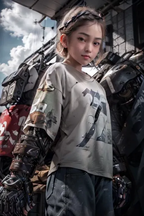 (Best quality, 8k, 32k, Masterpiece, UHD:1.2),
(original: 1.2), (realistic: 1.3) ,ultra high res, raw photo, best quality, cinematic light, Go Pro, uhd, intricate details, film grain, dreamlike,
Photo of kid playing in favela with mechanical arms as amputee, 1girl,upper body, face shot,
<lora:sd-No.171:0.2>, extreme close-up,
(downcast look:2),(looking down:1),grin,shy,symmetry eyes, perfect face,
T-shirt,district-9,star wars,gun mu, akira,
<lora:LowRA:0.5> <lora:flat2:-0.4>, <lora:buzzcut_hairstyle:0.3> <lora:mechanicalarms:1>,mechanical arms
