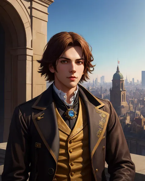 best quality,masterpiece,highly detailed,ultra-detailed, 1boy,<lora:neg4all_bdsqlsz_V3.5:-1>  
<lora:steampunk_last:0.5>solo
upper body, portrait, looking at viewer, 
victorian  cityscape background, 
by  steampunk art 
<lora:Graphite_last:1>, unreal engin 5,octane render,(2D:1.2), digital painting, artstation, concept art, smooth, sharp focus,art by ross tran and greg rutkowski and alphonse Mucha and  Bak Karol