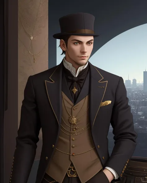 best quality,masterpiece,highly detailed,ultra-detailed, 1boy,<lora:neg4all_bdsqlsz_V3.5:-1>
<lora:steampunk_last:2.5>solo
upper body, portrait, looking at viewer,
victorian cityscape background,
by steampunk art
<lora:Graphite_last:1>, unreal engin 5,octane render,(2D:1.2), digital painting, artstation, concept art, smooth, sharp focus,art by ross tran and greg rutkowski and alphonse Mucha and Bak Karol