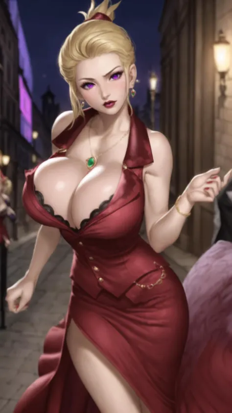 sfw, uploaded the e621, beautiful and detailed,woman (((female))) ((anthro)) hyena, Ross Tran, by ruan jia, by zaush, by foxovh, lighting cinematic, seductor, hyena, thighighs, (huge chest) foxovh 1girls ai_generated masterpiece:1.2, best quality, realistic, (real picture, intricate details, depth of field), beautiful blonde woman, she has striking blue eyes, highly-detailed, perfect face, (huge breasts:1.5), (skindentation), thick thighs, wide hips, small waist, tall, (huge ass:1.2), blushing, sexy, Detailed body , (Detailed face:1.1), (perfect aig chest:1.3), thick eyelashes, long eyeslashes.Perfect dynamic composition, (gals:1.2), cleavage, Jewelry, earrings, Red jacket, Open your clothes, Tied shirt, tented shirt, Unbuttoned shirt, bra peek, Lace-trimmed bra, Belt bag, Belt bag, Pleated skirt, Lace-trimmed legwear, garter strap, See-through, hoop earrings, Gal, Evil smile, Seductive smile, blush, Pose Seductive, (Seductive smile:1.4), thick lips, Street, night sky 8k, 4K, masterpiece, Best Quality, Fantasy, Extremely detailed, Convoluted, Hyper Detailed, Detailed eyes, (Perfect face), Illustration, Soft lighting, (Specular lighting:1.2), Looking at Viewer, SFW,