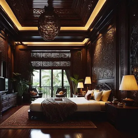 <lyco:Indonesian_style_interior_design_Sa_May:1.0> Indonesian style interior design of badroom
