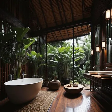 <lyco:Indonesian_style_interior_design_Sa_May:1.0> Indonesian style interior design of bathroom