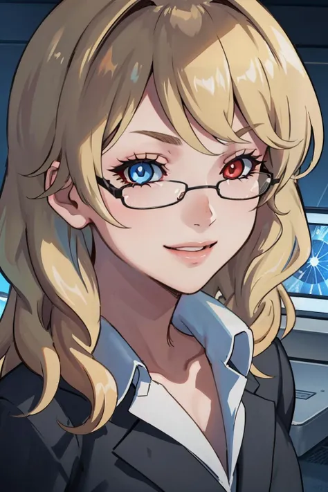 masterpiece, best quality, smile, looking at viewer, close up, upper body
 <lora:zs_luciferimagine-v2:1> luciferimagine, glasses, black suit, pencil skirt, blue eyes, red eyes, heterochromia