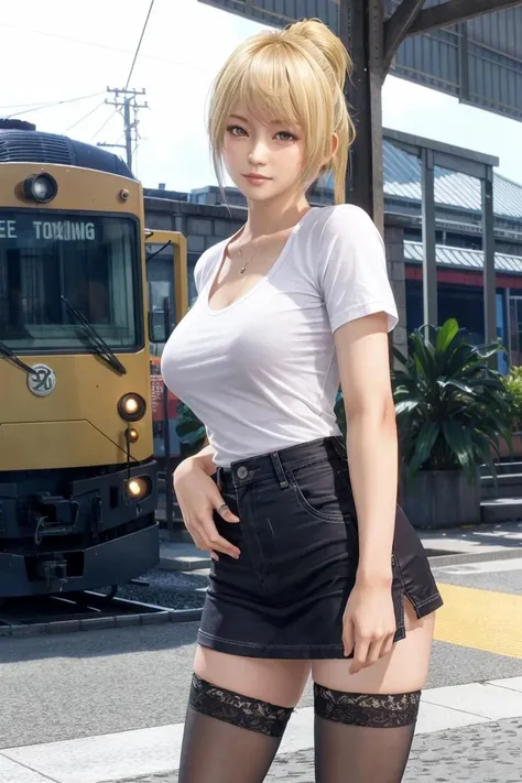 <lora:doa_yukino:0.7> yukino, train station, casual wear, thighhighs, sexy