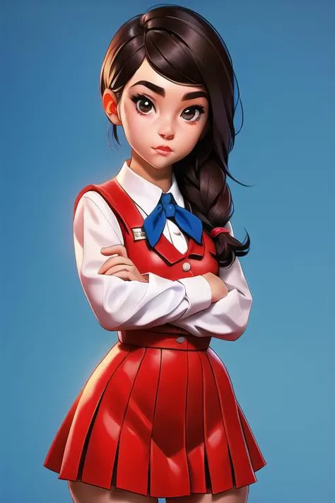 The girl <lora:polina-15:0.6> polina wearing a school uniform, cowboy shot
