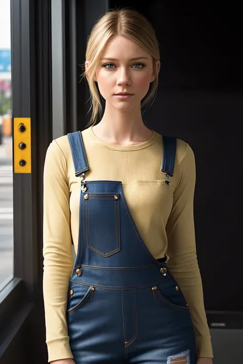 photo of extremely sexy (v4l0riecurry-160:0.99), a woman as a movie star, (closeup portrait:1.3), modelshoot style, (extremely detailed CG unity 8k wallpaper), photo of the most beautiful artwork in the world, professional majestic oil painting by Ed Blinkey, Atey Ghailan, Studio Ghibli, by Jeremy Mann, Greg Manchess, Antonio Moro, trending on ArtStation, trending on CGSociety, Intricate, High Detail, Sharp focus, dramatic, photorealistic painting art by midjourney and greg rutkowski, (denim overalls:1.2), (long sleeve top:1.2), ((movie premiere)), ((standing near a movie theater)), (looking at viewer:1.2), (detailed pupils:1.3), (natural light)