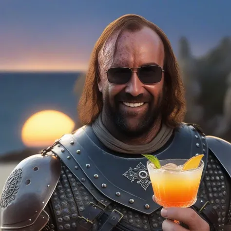 <lora:jmhdr_lora-10:0.8> jemhadar alien man with scaly skin and horned head and white plastic neck tube, ((half length shot)), standing on the beach holding a tropical drink, pleased expression, facing front, day time, palm trees, beach background, masterpiece, (masterpiece:1.2, best quality:1.2), (ultra detailed), (realistic), (high quality, highres:1.1, aesthetic), (photorealistic:1.4), (extremely intricate:1.2), (8k:1.27), (ultra highres:1.2), detailed background, masculine, depth of field, finely detailed, detailed eyes, (cinematic light:1.1), (photorealistic:1.2), realistic, dramatic light, high quality, dynamic angle, intricate details, hyper detail, extremely detailed CG unity 8k wallpaper, (male:1.8), wearing floral Hawaiian shirt and swim trunks, high quality