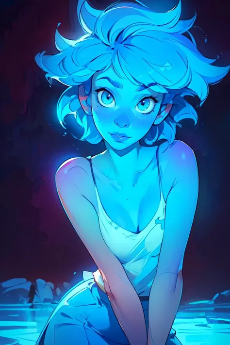 (lapis lazuli \(steven universe\)), sulapislazuli:1), (wings made of water, ((blue skin)), (blue skin, blue eyes, colored skin, dark blue hair :1.5), (blue cropped tank top, blue skirt:1), cartoony facial features, large round eyes, (realistic:1.2), (masterpiece:1.2), (full-body-shot:1),(Cowboy-shot:1.2), magical background, water theme, neon lighting, dark romantic lighting, (highly detailed:1.2),(detailed face:1.2), (gradients), colorful, detailed eyes, (detailed landscape:1.2), (natural lighting:1.2),(detailed background),detailed landscape, (cute pose:1.2), solo, <lora:LapisLoraV3 (1):0.95> <lora:add_detail:0.3> <lora:hipoly3DModelLora_v10:0.05> <lora:RSERomantic_RSESofiko_RSEEmma-v1:0.1>
