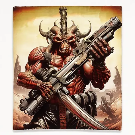 3 photo, demonic looking demon holding a machine gun in one hand (martianwarlord:1)