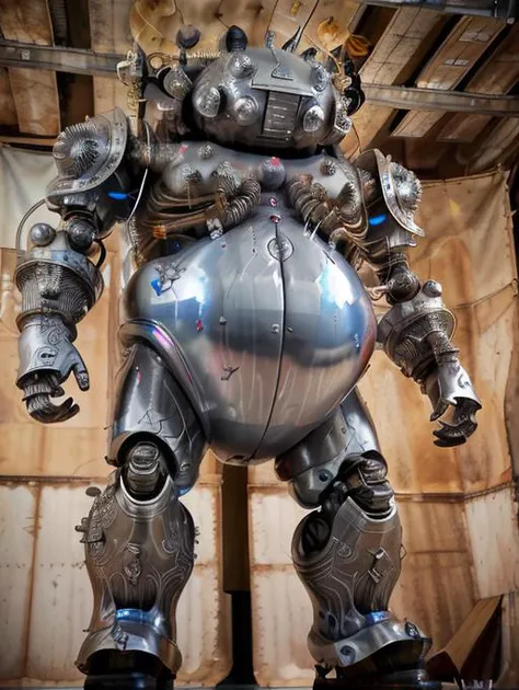 a fine art painting of a steel monster,best quality,high quality, <lora:mshn:0.9>,mshn robot, <lora:cbp:0.7>, chubby, hyper realistic, intricate design, (insanely detailed:1.4), (extremely fine details:1.35), Extremely sharp lines, cinematic lighting, photorealistic