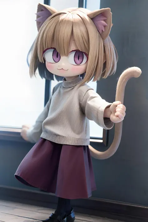 <lora:neco-arc:1>, neco-arc, animal ears, solo, blonde hair, cat ears,
purple skirt, tail, skirt, slit pupils, :3, open mouth, cat tail,
sweater, short hair, looking at viewer, smile, pantyhose, long sleeves, white sweater, long skirt,
(8k, masterpiece, best quality, ultra-detailed),
cute face, kawaii, cute, very big eyes, Aesthetic Anime Eyes, small face,
1girl, solo,