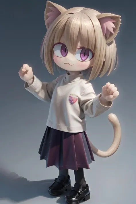 <lora:neco-arc:1>, neco-arc, animal ears, solo, blonde hair, cat ears,
purple skirt, tail, skirt, slit pupils, chibi, :3, open mouth, cat tail,
sweater, short hair, looking at viewer, smile, pantyhose, long sleeves, white sweater, long skirt,
(8k,  masterpiece, best quality, ultra-detailed),
cute face, kawaii, cute, very big eyes, Aesthetic Anime Eyes, small face,
1girl, solo,