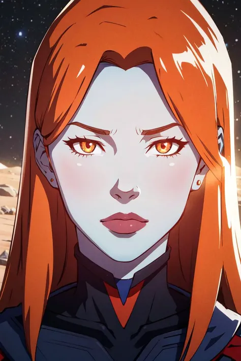 (Miss_Martian_2020_YJ :1.2), (blue cape, black bodysuit, orange iris, black sclera), mars, red planet, rocks, dark, red ground, space, (realistic:1.2), (masterpiece:1.2), (full-body-shot:1),(Cowboy-shot:1.2), dark romantic lighting, (highly detailed:1.2), (detailed face:1.2), (gradients), colorful, detailed eyes, (natural lighting:1.2), solo, <lora:add_detail:0.3> <lora:Miss_Martian_2020_YJ (1):0.6> <lora:BeautifulEyes:0.3>